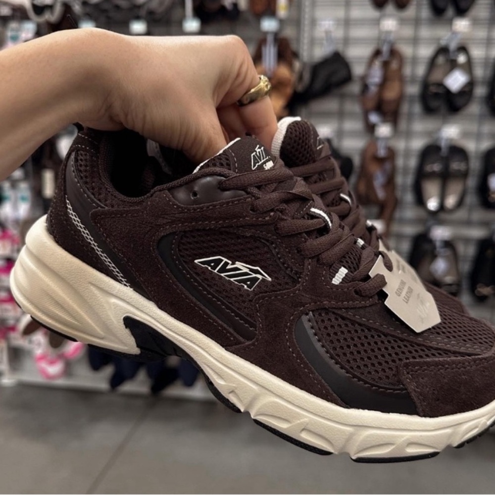 Avia Dark Brown Mesh and Suede Athletic Sneaker with Cream Sole 6.5